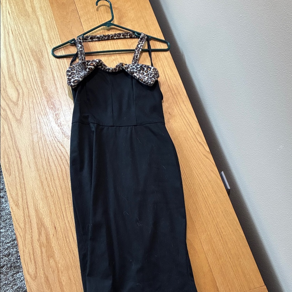 NWOT Black pinup Dress with Leopard Print Straps